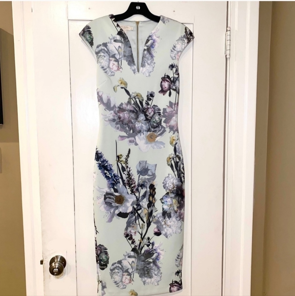 Ted Baker White Floral Cap-Sleeve Midi Dress - Picture 2 of 3